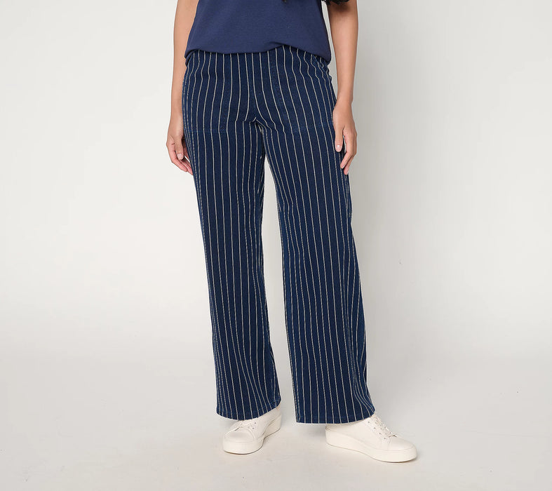 Denim & Co. Pantalón de pierna ancha a rayas transpirables de punto de corte regular