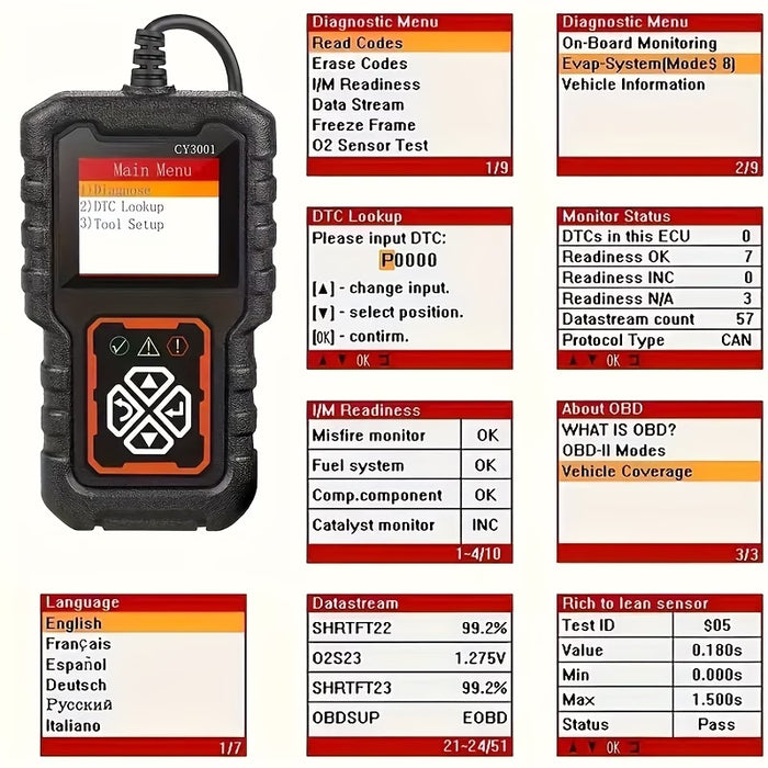 Escáner CY3001 OBD2 para escánear fallos del motor