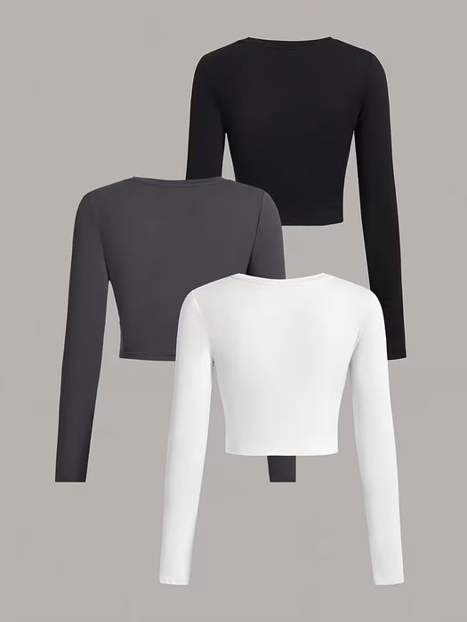 Conjunto de 3 Camisetas Crop Top para Mujer de Moda Otoño e Invierno