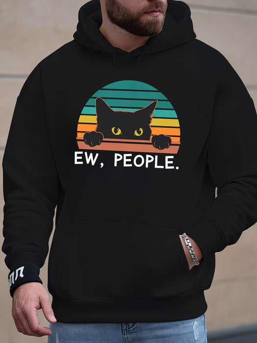 Sudadera con capucha de poliéster acolchada para hombre con diseño gráfico de gato "Ew, People"