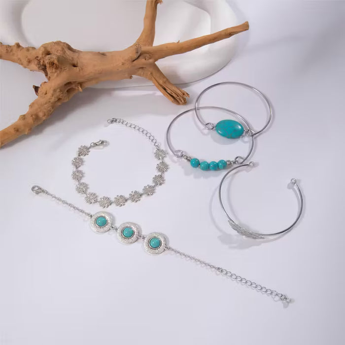 Conjunto de Joyería de Moda Retro Verde Sintético con Incrustaciones de Malaquita