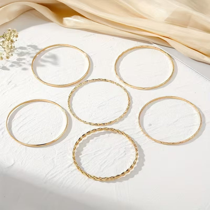 Juego de 6 pulseras para mujer con diseño retorcido y efecto metálico, elegante y moderno