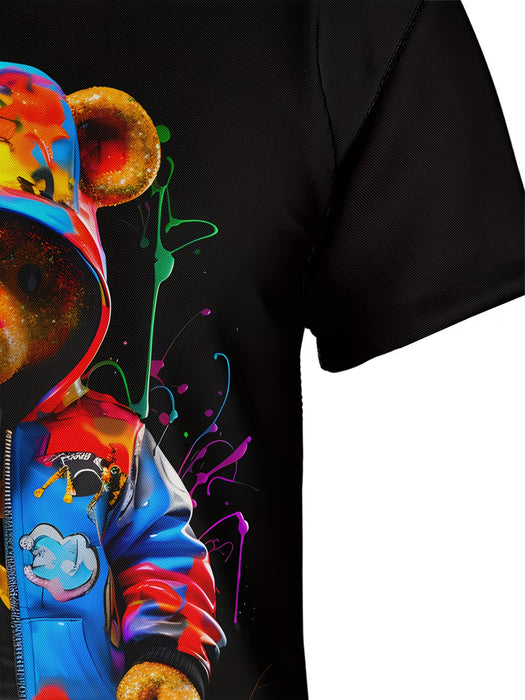 Camiseta de verano para hombre con estampado digital de oso colorido, deportiva y transpirable