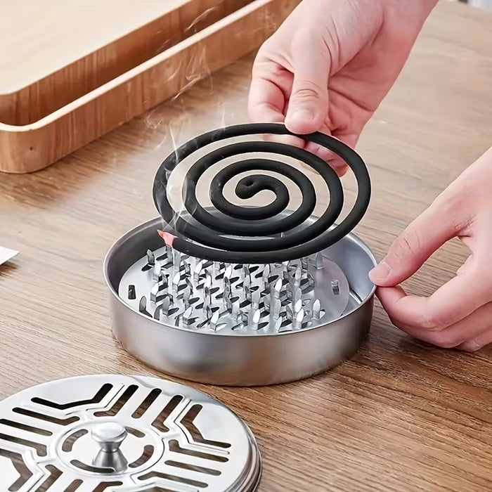 1 Soporte para espiral antimosquitos de acero inoxidable, con cubierta portátil