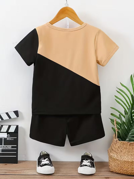Conjunto casual para niño "Dad+Me" con estampado de puño y bloques de color