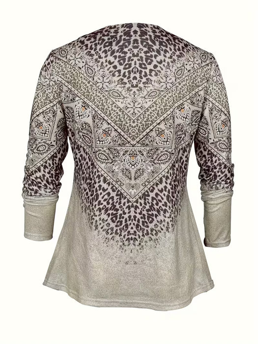Camiseta Casual de Manga Larga con Estampado Digital para Mujer