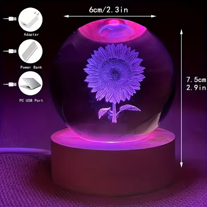 Luz de bola de cristal de girasol, acompañada de base LED que cambia de color