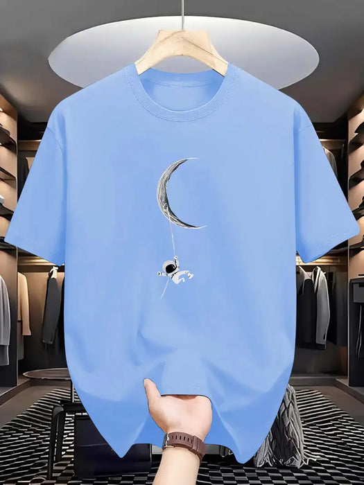Camiseta de Hombre Azul Marino con Estampado de Luna Creciente