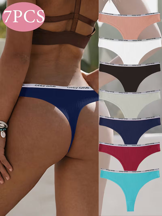 Conjunto de 7 Tangas con Cinta de Letras Acanaladas - Ropa Interior Cómoda