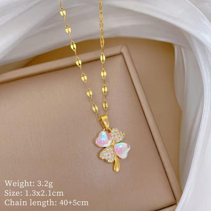 Collar de Cuatro Hojas para Mujer con Incrustaciones de Micro-Rhinestone