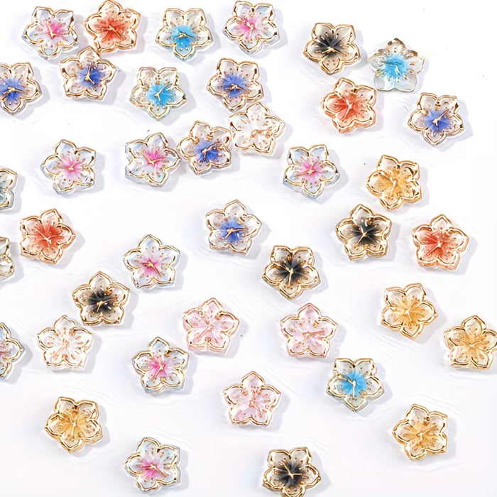 20 piezas de adornos de uñas de resina en 3D de flores de hielo con borde dorado