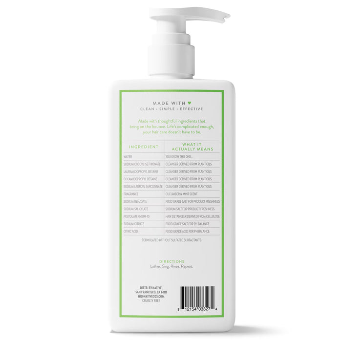 Native Champú voluminizador de pepino y menta, sin sulfatos ni siliconas, 473 ml (16.5 fl oz)