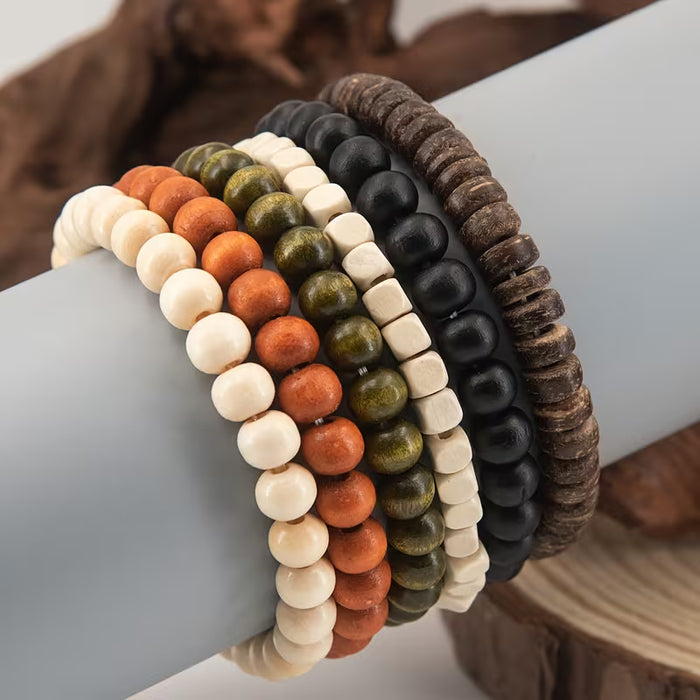 6pcs de pulseras de madera con cuentas, unisex
