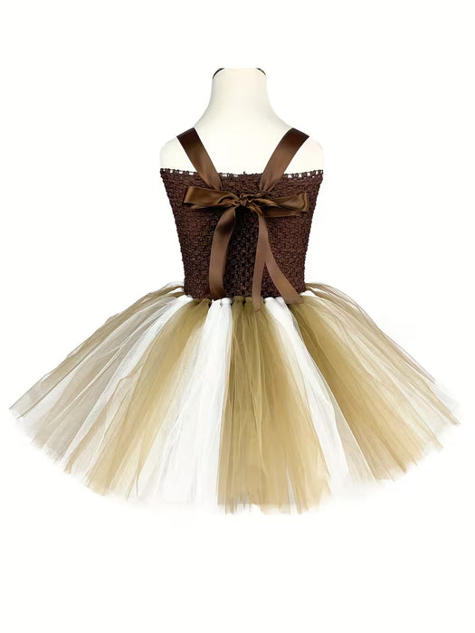 Vestido tutú de jirafa para niña, vestido acampanado de hilo marrón