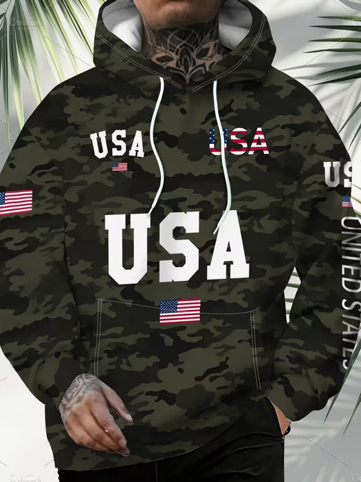 Sudadera con capucha para hombre con estampado de letras USA
