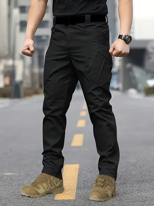 2 pantalones cargo tácticos para hombre, diseño de múltiples bolsillos, color liso, cintura elástica