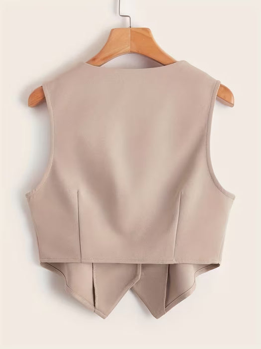 Button Front Sleeveless Vest, Elegante Chaleco De Trabajo De Cuello En V Sólido