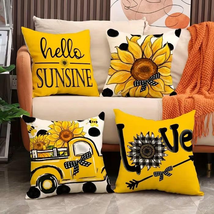 Juego de 4 fundas de cojín con diseño de girasol moderno estilo rústico