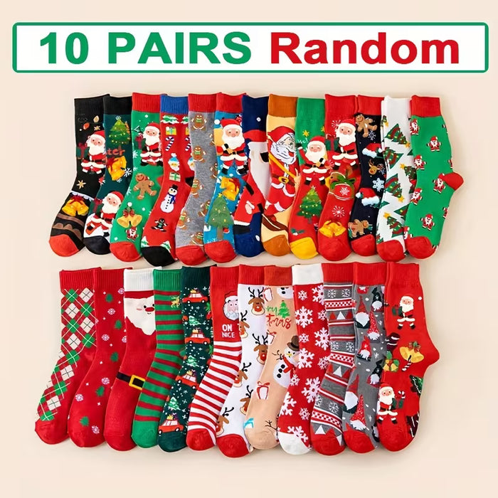 10 Pares de Calcetines Navideños para Mujer