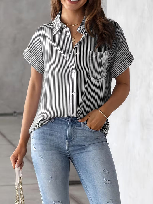 Camisa de Manga Corta a Rayas para Mujeres
