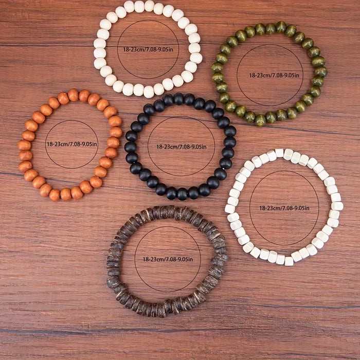 6pcs de pulseras de madera con cuentas, unisex