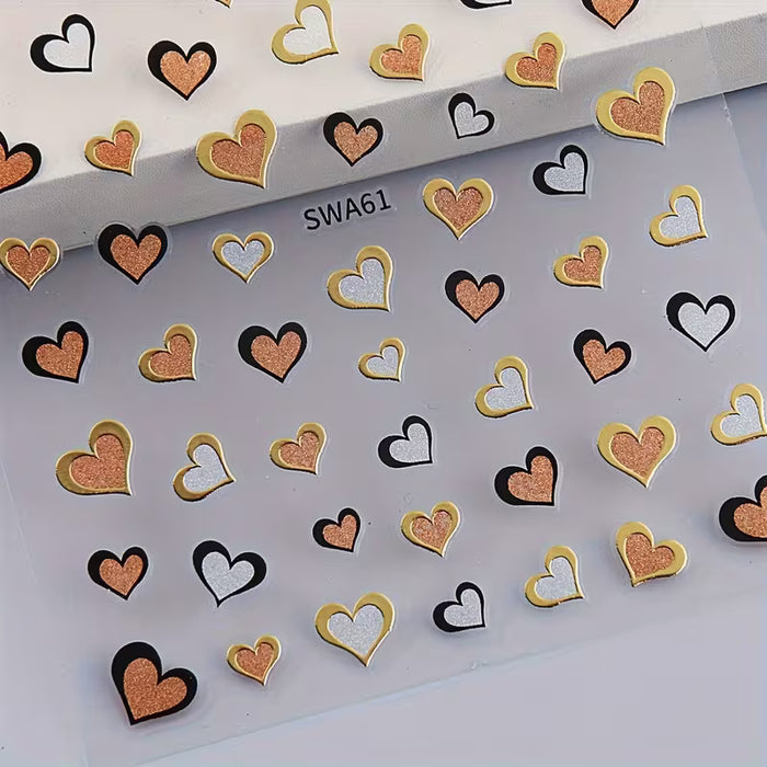 2 piezas de pegatinas de arte de uñas de corazón