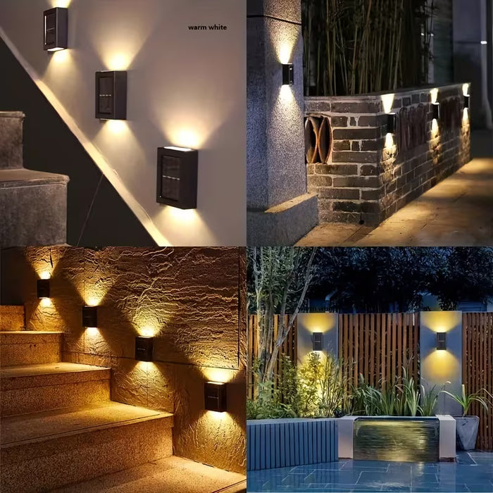 4 luces LED solares de pared, iluminación ascendente y descendente, para exteriores