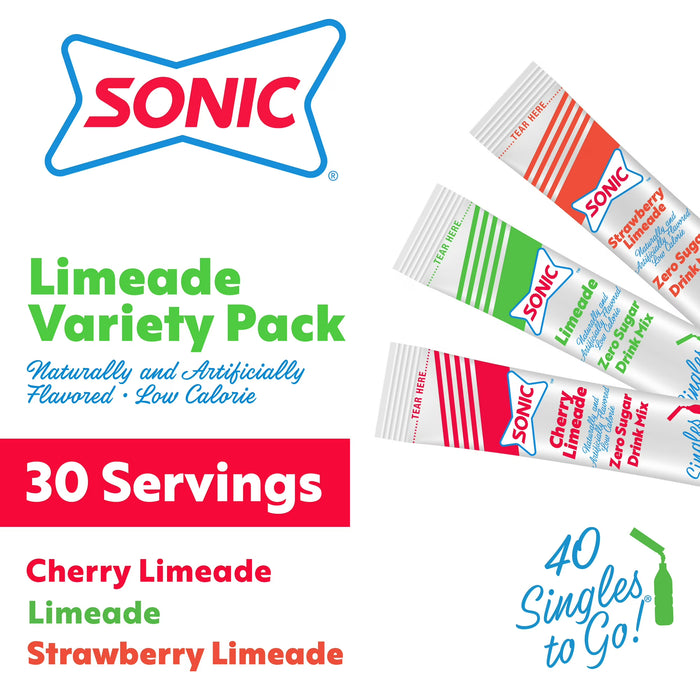 Sonic Limeade sin azúcar Paquete variado individuales de mezcla en polvo , 30 unidades.