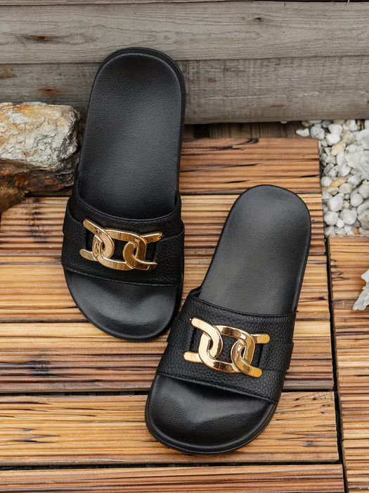 Sandalias de verano para mujer, elegantes, con hebilla dorada y punta redonda, sin cordones, casuales y cómodas