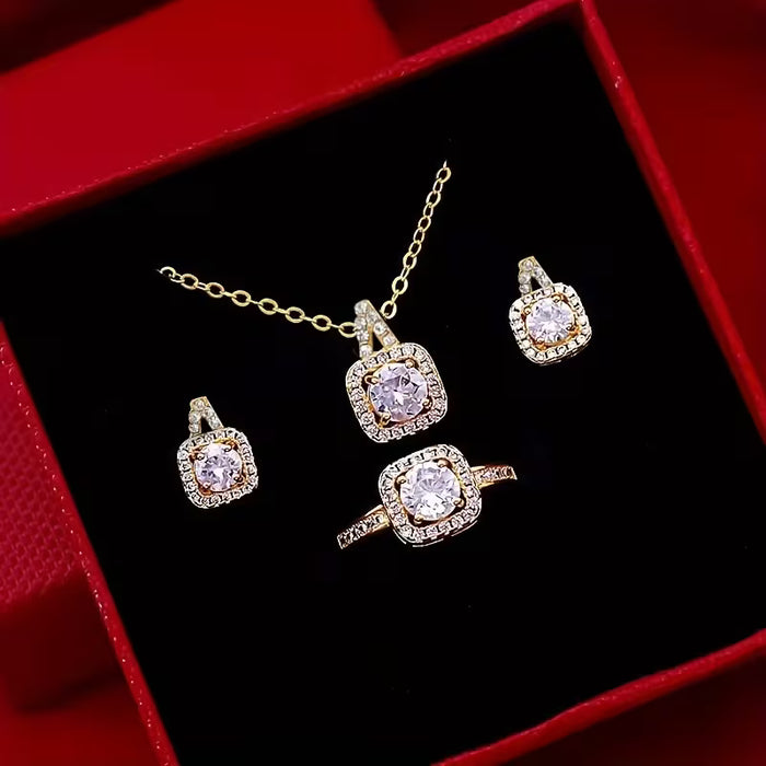 SHEIN Conjunto de Joyería Cuadrada Lujoso de 4 Piezas para Mujer