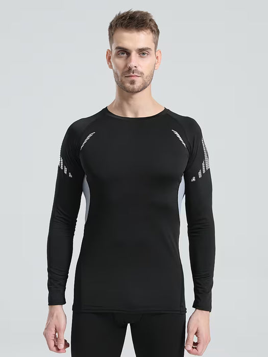 Camisetas de compresión para hombre, cuello redondo, manga larga