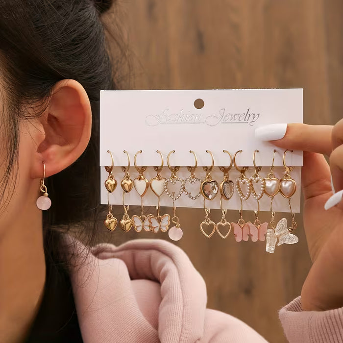 12pcs de Aretes Estilo Lindo, Colgantes Simples y Únicos de Diseños variados
