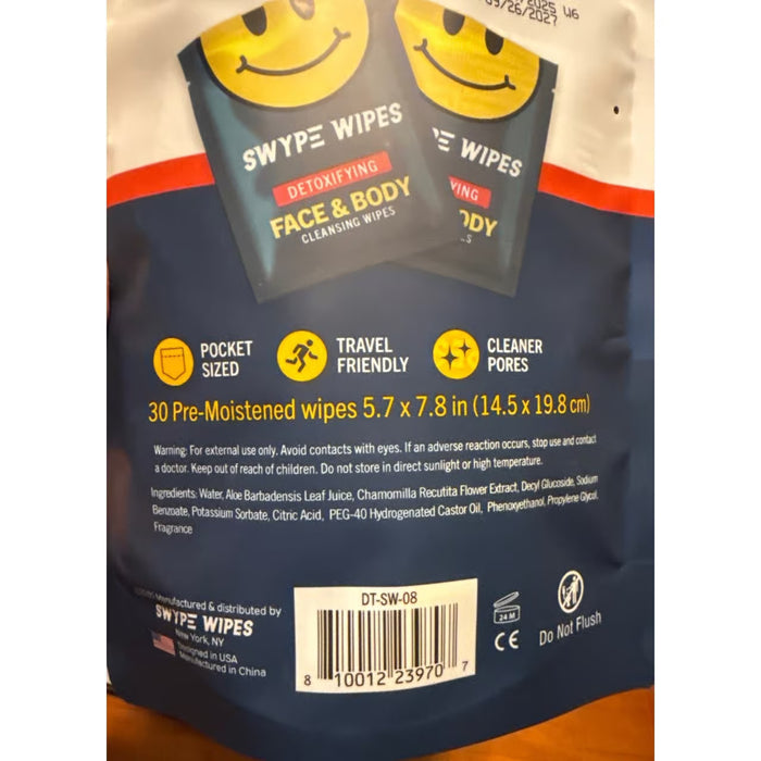 SWYPE 30 Toallitas desintoxicantes para rostro y cuerpo, prehumedecidas