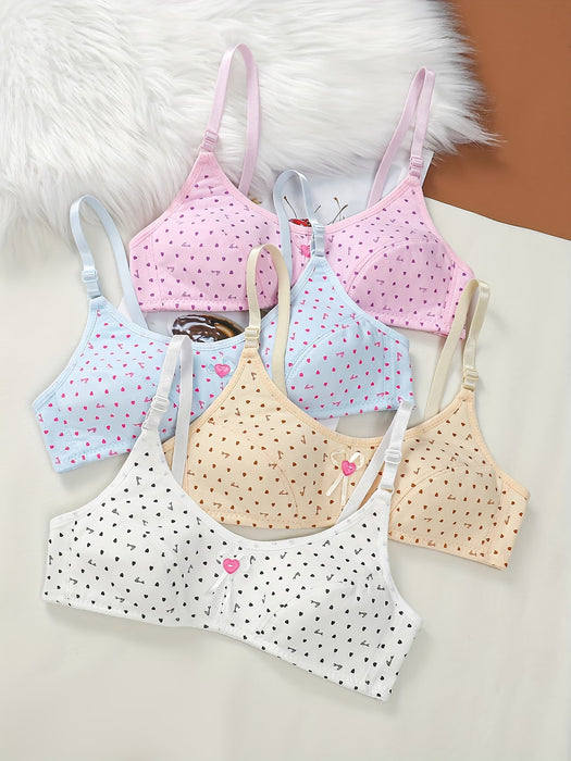 4 piezas de sujetadores de entrenamiento con estampado de corazón y decoración de lazos
