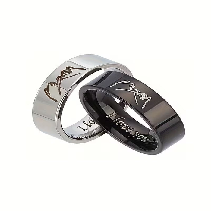 1 juego de 2 anillos para pareja "Te Amo" en acero inoxidable, banda ancha