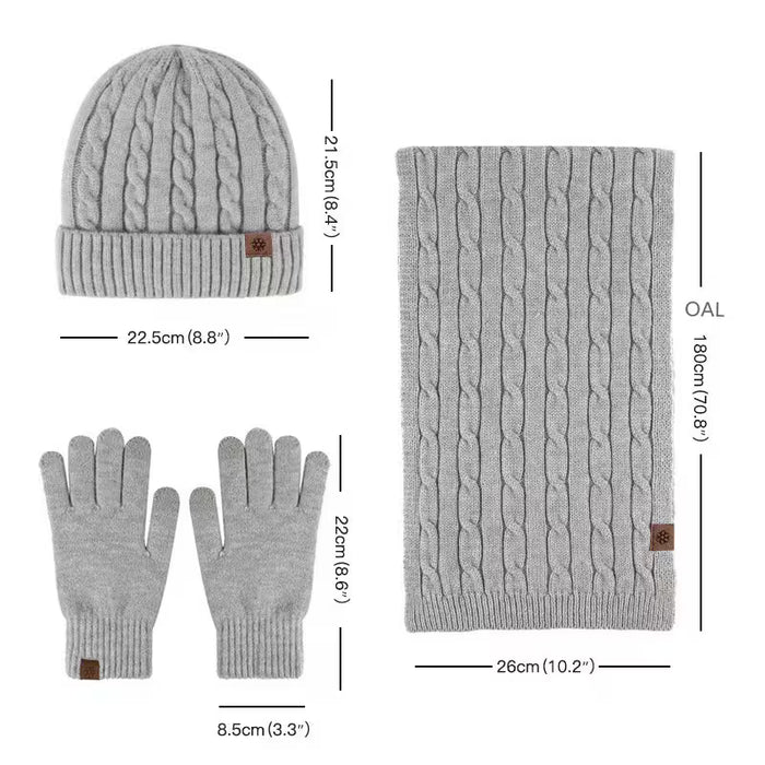 Conjunto de 3pcs bufanda, gorro y guantesde, unisex