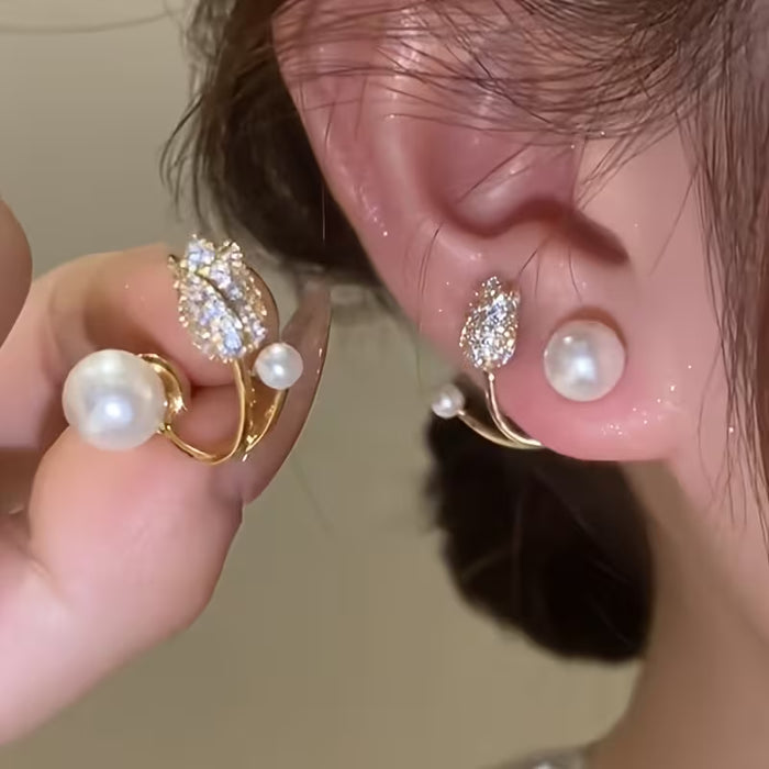 1 Par de Pendientes Elegantes Falsos, Botones con Margaritas Lindas al Estilo Coreano