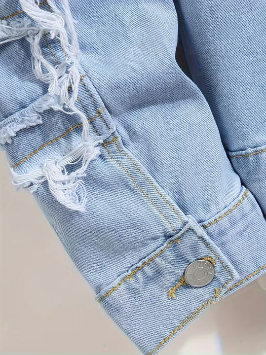 Chaqueta Vaquera Rotos para Hombre Ajustada, Jean, Ropa Urbana Casual