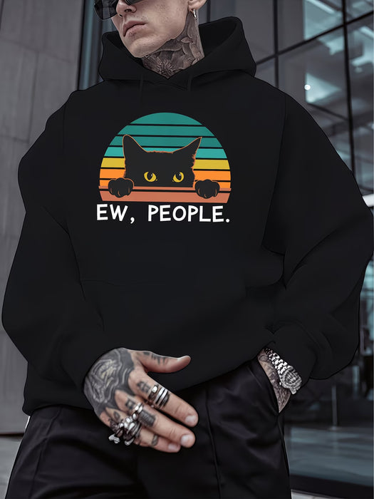 Sudadera con capucha de poliéster acolchada para hombre con diseño gráfico de gato "Ew, People"