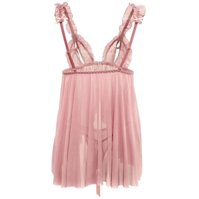Camisón pijama de encaje para mujer de malla con cuello en V