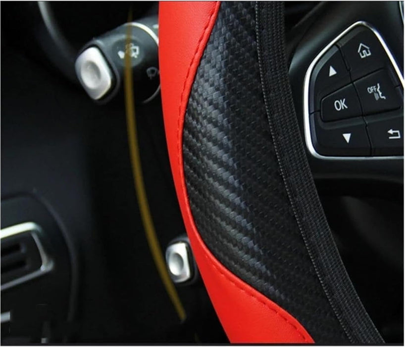 Accesorio de Coche, Cubierta de Volante de Cuero Negro y Rojo Antideslizante Para 15" - Quierox - Tienda Online