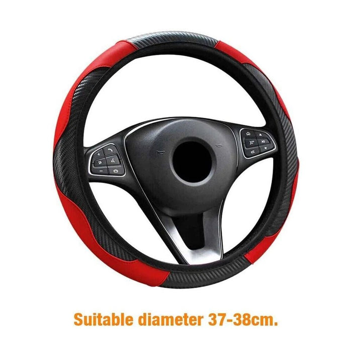 Accesorio de Coche, Cubierta de Volante de Cuero Negro y Rojo Antideslizante Para 15" - Quierox - Tienda Online