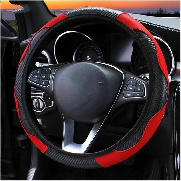 Accesorio de Coche, Cubierta de Volante de Cuero Negro y Rojo Antideslizante Para 15" - Quierox - Tienda Online