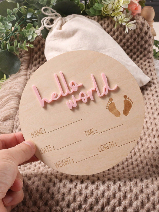 Accesorios de fotografía, tarjeta de nacimiento con eslogan "Hola mundo" de madera - Quierox - Tienda Online