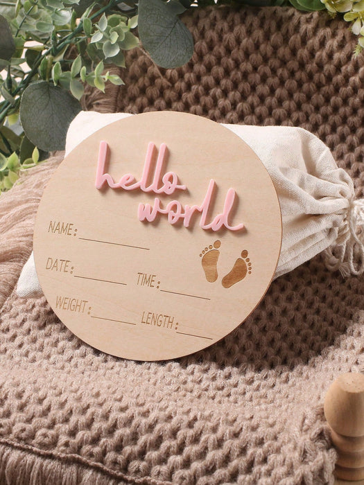 Accesorios de fotografía, tarjeta de nacimiento con eslogan "Hola mundo" de madera - Quierox - Tienda Online