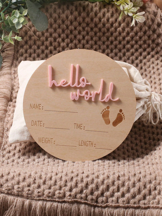 Accesorios de fotografía, tarjeta de nacimiento con eslogan "Hola mundo" de madera - Quierox - Tienda Online