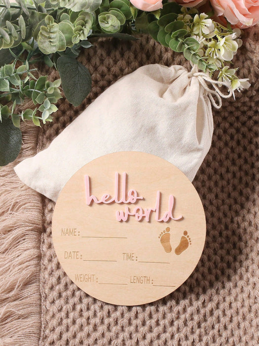 Accesorios de fotografía, tarjeta de nacimiento con eslogan "Hola mundo" de madera - Quierox - Tienda Online