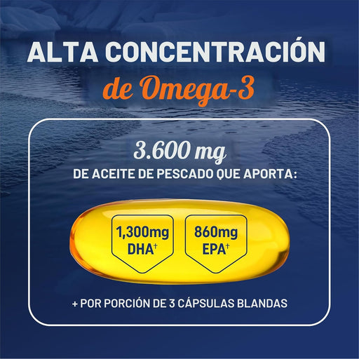 Aceite de pescado Omega 3 de triple fuerza 3600 mg - Quierox - Tienda Online