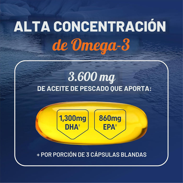 Aceite de pescado Omega 3 de triple fuerza 3600 mg - Quierox - Tienda Online