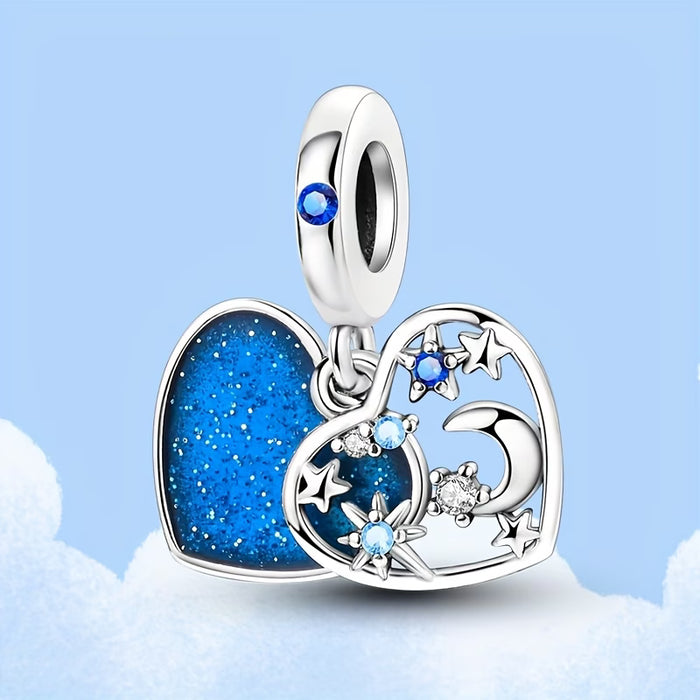 Colgantes de Corazón con Estrellas y Luna en Cielo Nocturno Azul para pulseras y collares